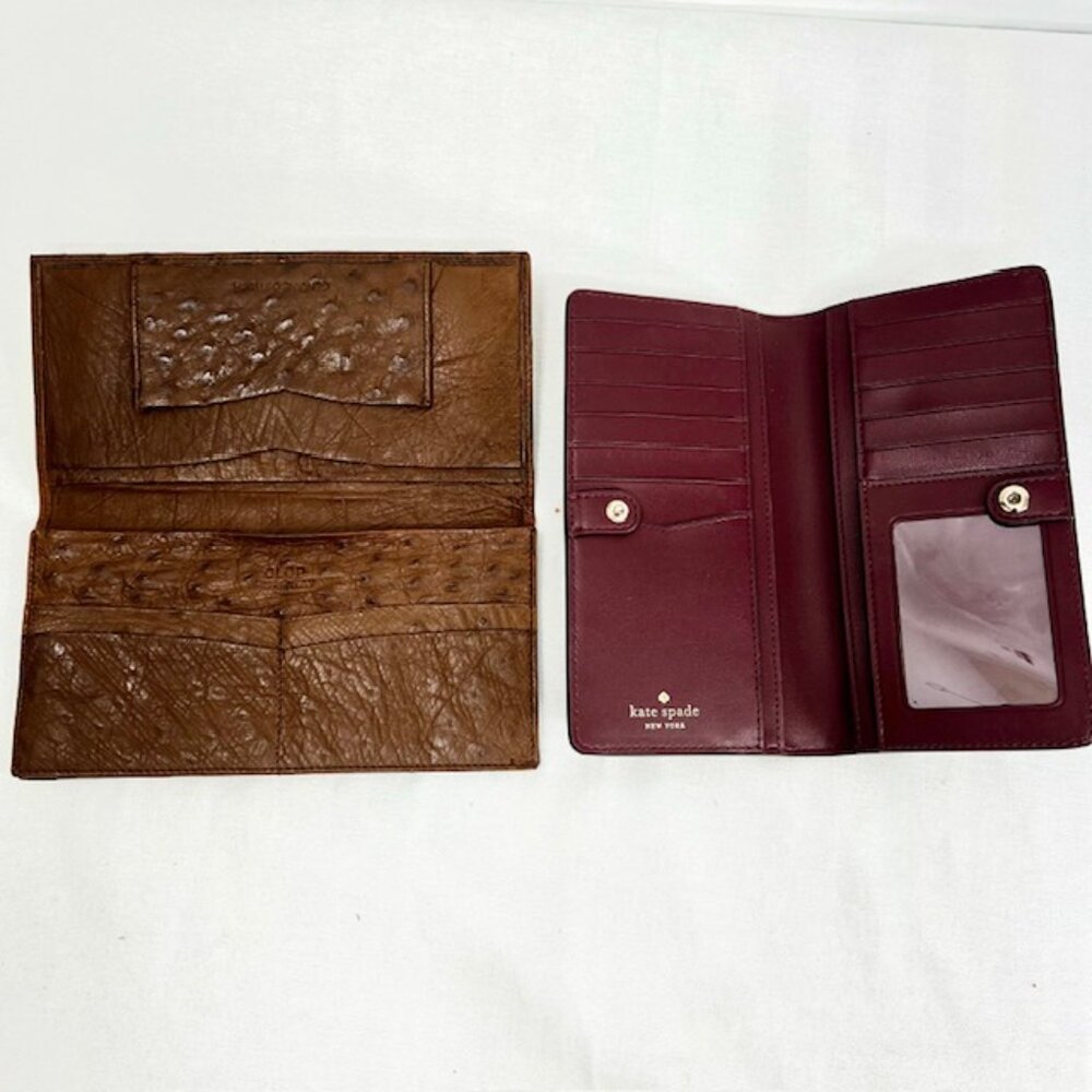 Vgt  ALOP  Milan Wallet made Italy  Ostritch Brown & Kate Spade N.Y. Burgendy 15 - Picture 5 of 15